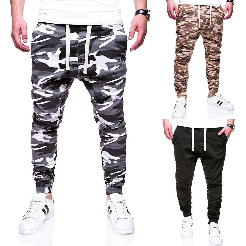 

Ouma Men Fashion Camouflage with Drawstring Belt Casual Pants Beam Trousers 439