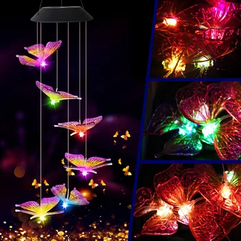 

Color-Changing LED Solar Powered Butterfly Wind Chimes Light with Spinning Hanging Hook Home Garden Outdoor Holiday Lights^30