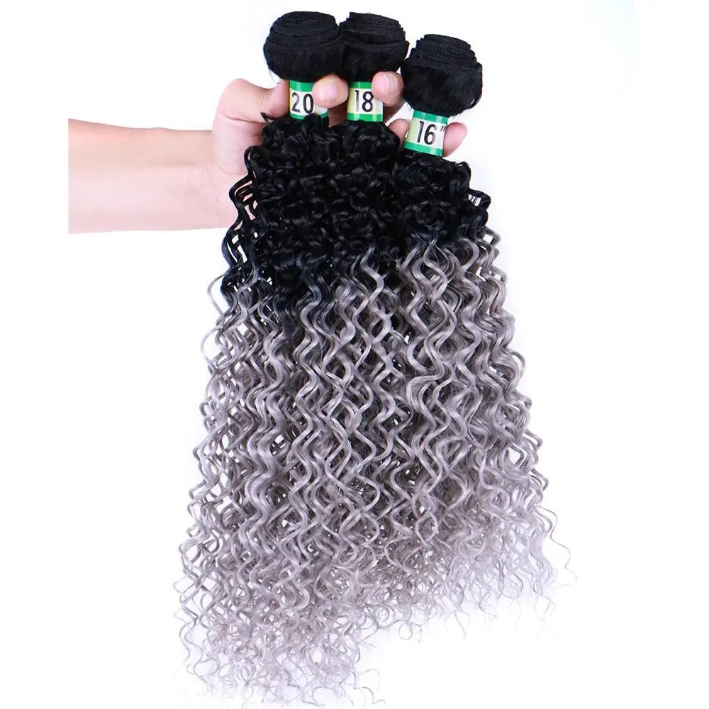 Pelo Rizado degradado, tejido negro a gris, doble trama, 70g/Uds., mechones de cabello sintético