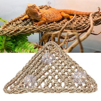 

Weave Straw Rope Hammock Triangular Climbing Net Hanging Bed Mesh Crawling mat for Dragons Lizard Pet Reptile Parrot Biting