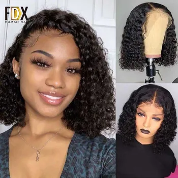 

Medium Curly Human Hair Wig 13X6 Bob Lace Front Wig Short Curly Bob Wig Mongolian Remy Pre Plucked Lace Front Human Hair Wigs