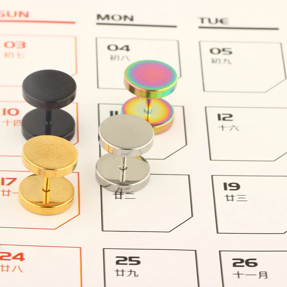 JUNLOWPY 16G Men Ear Studs Women Stainless Steel Faux Gauges Ear Tunnel Stretcher 6/8/10/12mm Body Jewelry Piercing Earrings