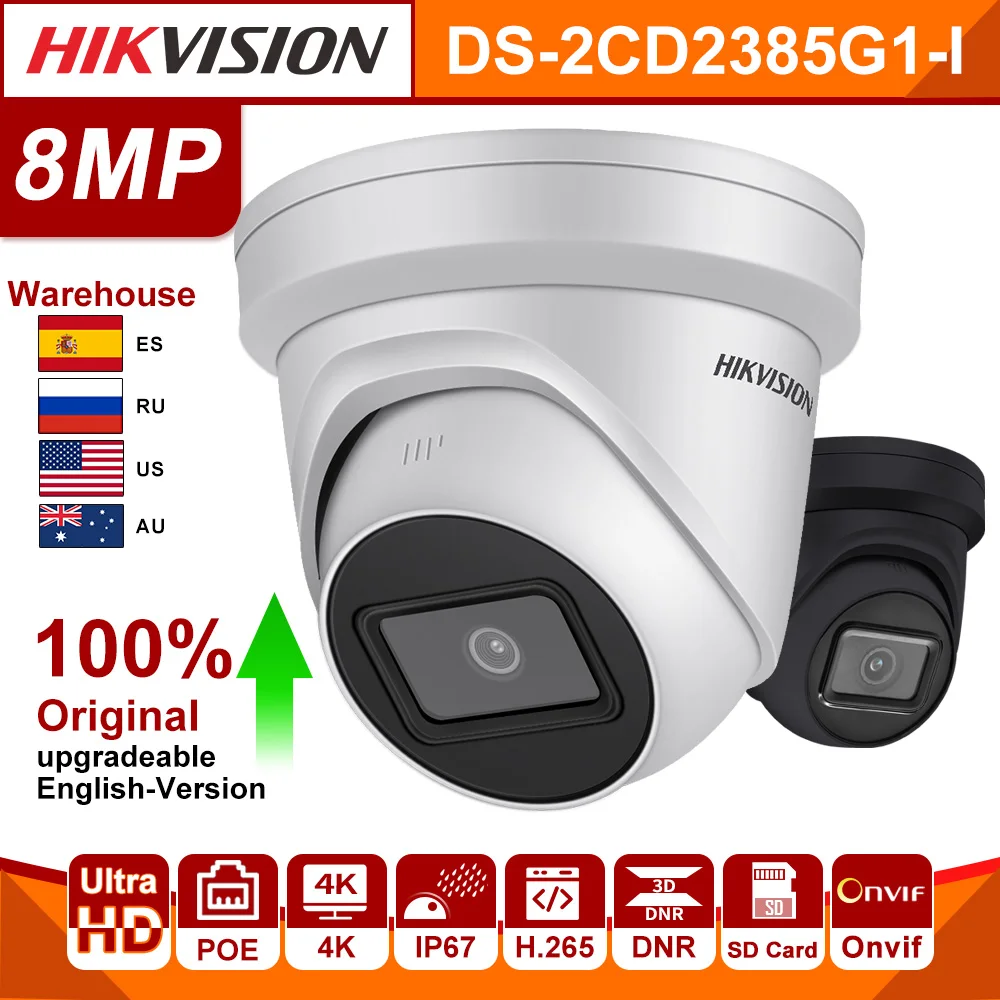 Hikvision Camera Original 8MP IP Camera Darkfighter DS-2CD2385G1-I 4K Dome CCTV Security Camera H.265 POE Camera Built-in Mic