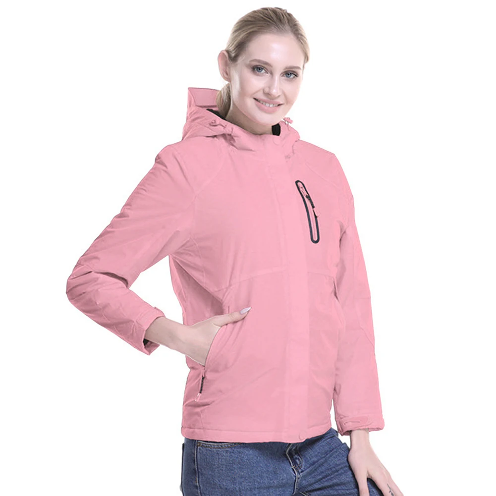 Зимняя женская Водонепроницаемая USB Инфракрасная куртка с капюшоном с подогревом, электрическая термальная одежда, пальто для спорта, альпинизма, пешего туризма - Цвет: Розовый
