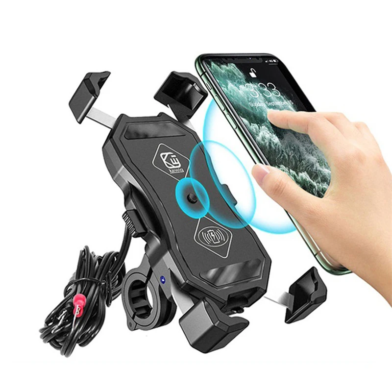 RYWER Quad Lock Phone Holder Motorcycle 15W Qi Wireless Charger Phone