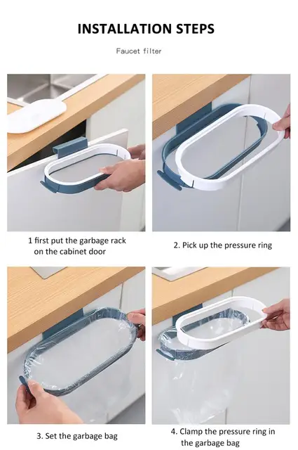 Garbage Bag Holder Kitchen Cabinet Door Basket Hanging Trash Can Waste Bin Garbage Rack Tool Storage Holders Trash Racks 6