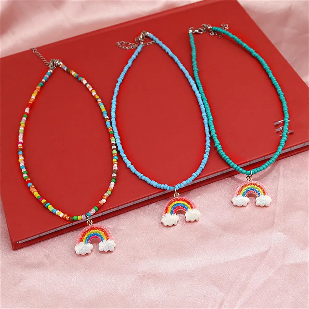 Best Friend Necklace Women's For Girl Rainbow Charm Fashion Lady Cloud Luck Jewelry Long Pendant | Украшения и аксессуары