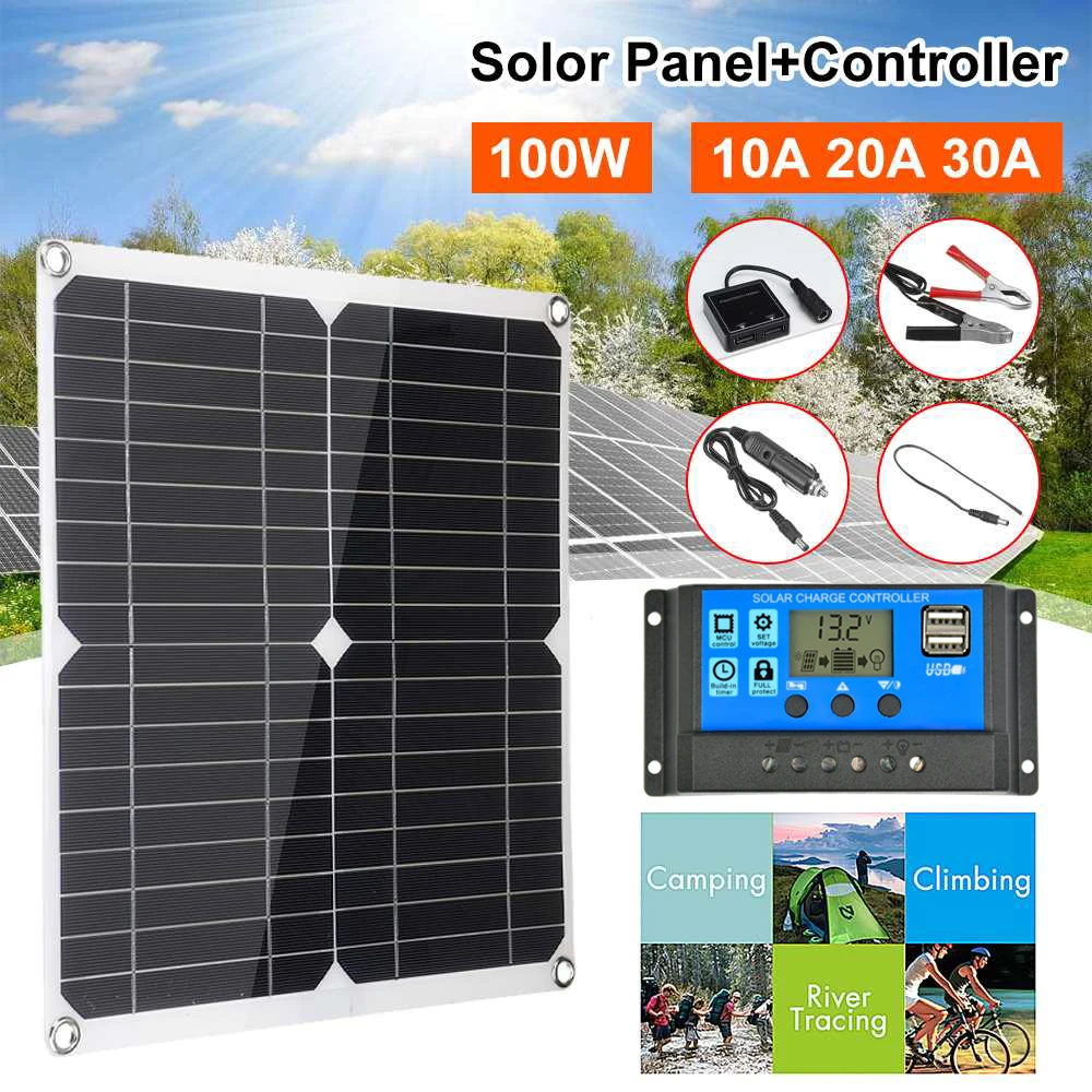 100w Panel Solar Dual 12v/5v USB con 30A Controlador Solar impermeable de las células solares para coche yate RV cargador de batería