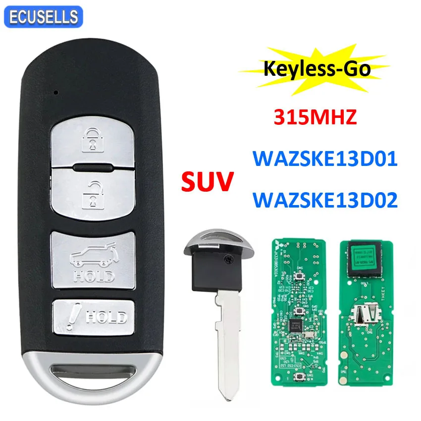 4 Button Keyless-Go Smart Remote Key SUV FSK 315Mhz PCF7953P / HITAG PRO 49 Chip for Mazda CX-5 CX-9 WAZSKE13D01/ WAZSKE13D02 | Автомобили
