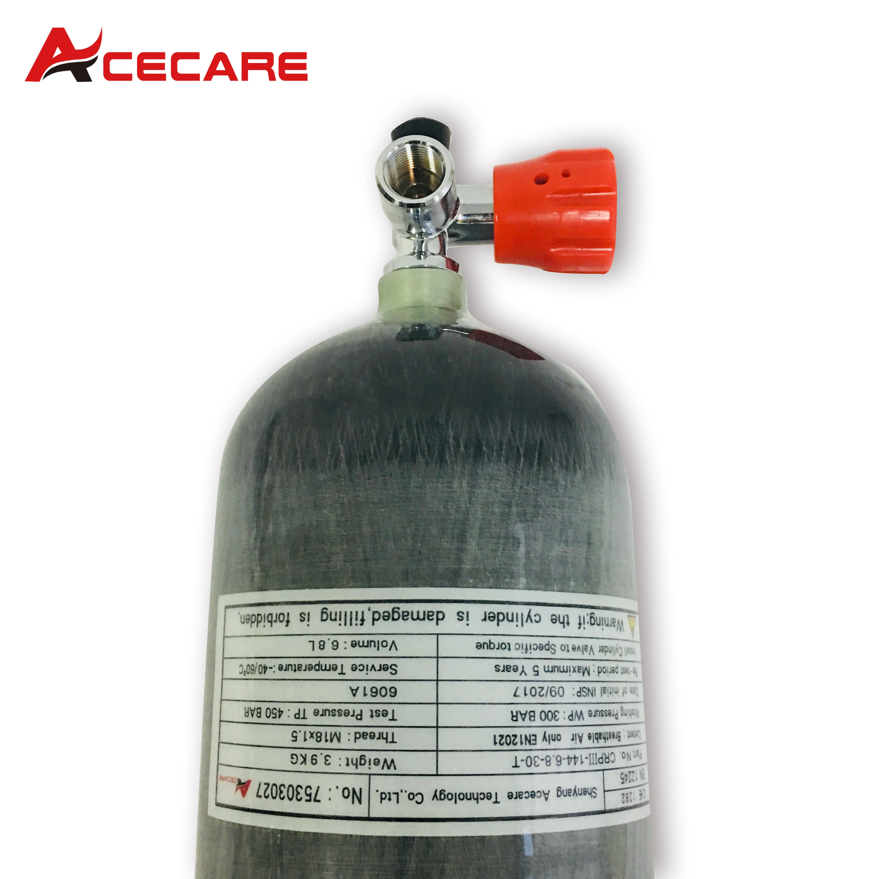 AC16811 Acecare 6.8L CE 4500Psi PCP Пейнтбол углеродное волокно цилиндр акваланг бак для дайвинга с красным клапаном ВВС Кондор страйкбол