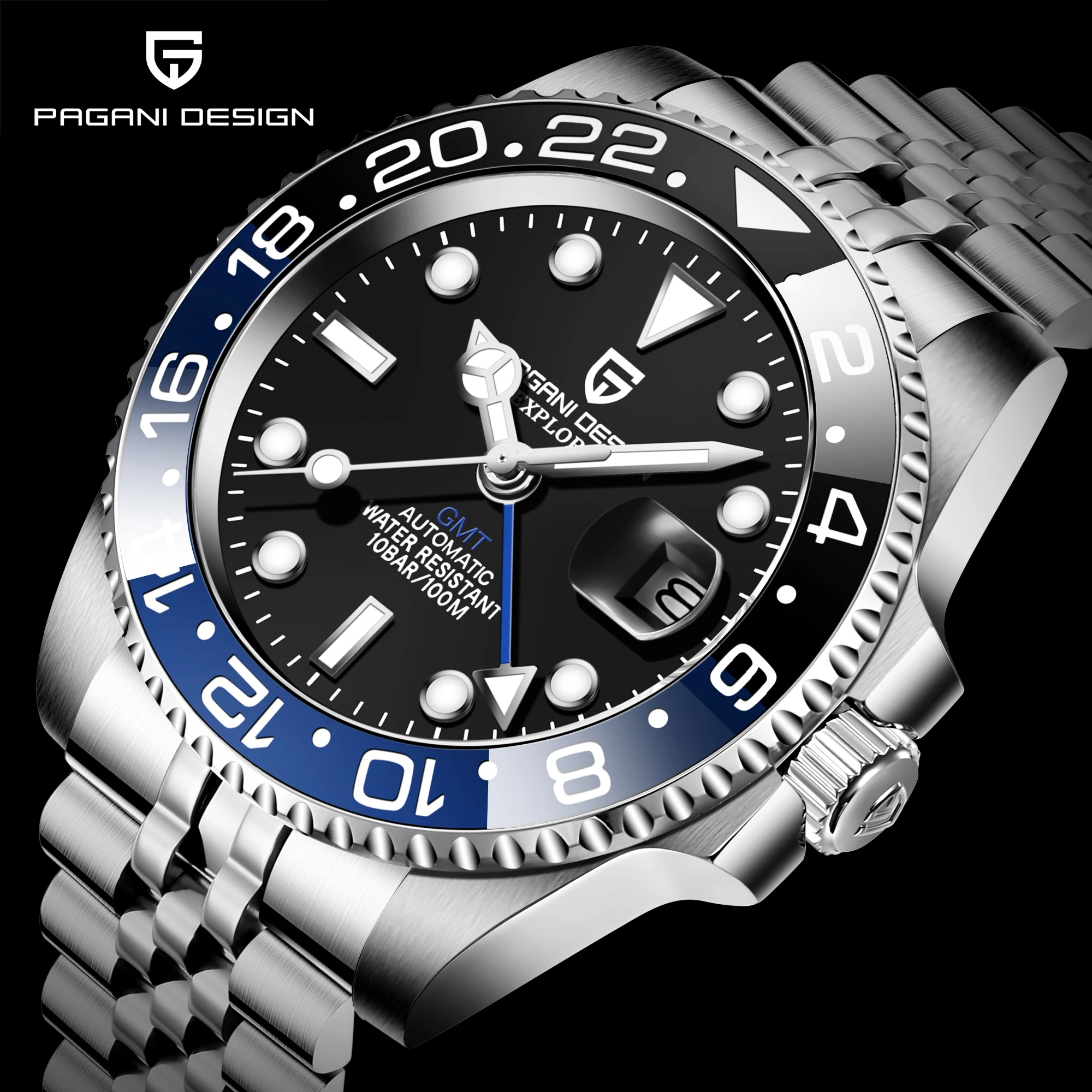 Часы PAGANI DESIGN GMT Мужские механические Брендовые спортивные водонепроницаемые