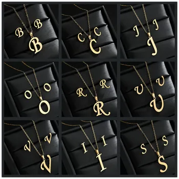 A-Z Stainless Steel Initial Necklace And Stud Earrings Jewelry Sets Alphabet Pendant Chain Letter Accessories Gifts