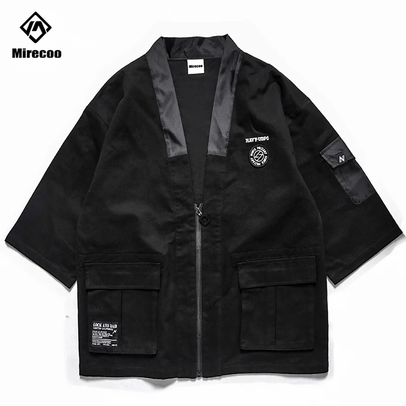 Techwear Для мужчин Япония кимоно куртка кардиган с молнией и куртка, Изготовленная с применением техники Открытый шов Для мужчин ветровка Хай-стрит в стиле «хип-хоп» в ретро-стиле Для мужчин пальто