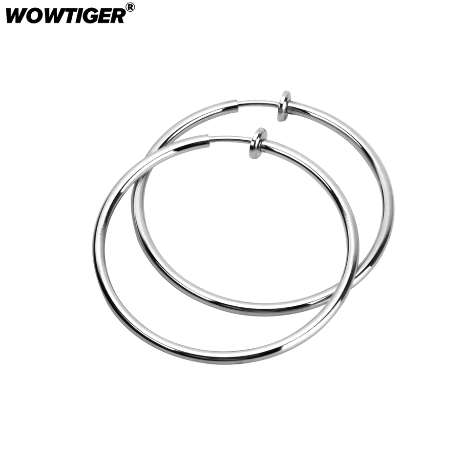 WOWTIGER серебряные мужские из нержавеющей стали 2 шт 3,5 см Невидимые клипсовые серьги зажим для wo мужские серьги панк ветер аксессуары подарок