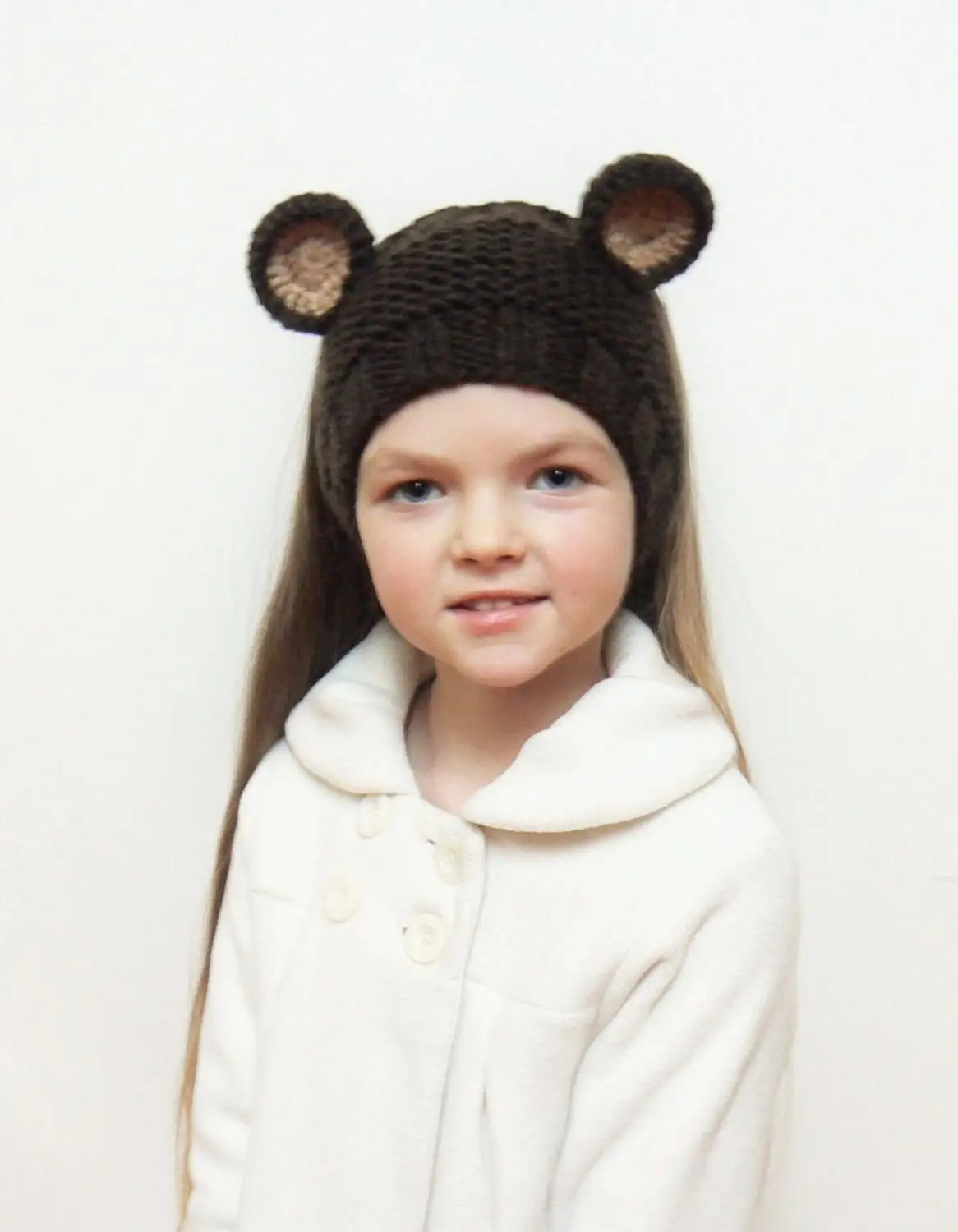 Little bear Осень-зима, Новая Детская шерстяная шапка вязаная защита для ушей, ручная работа, голова конского хвоста, мультяшная шапка с ушками животных - Цвет: Little bear
