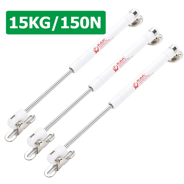 KAK 4 Pieces Soft Closing Cabinet Hinges 6kg to 10kg Bench Toy Box Lid Support Gas Strut  Kitchen Cupboard Door Support Hardware White 15KG x 3