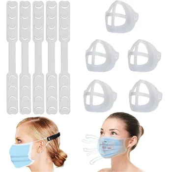 

Washable 3D Face Mask Inner Support Frame Adjustable Ear Strap Accessories 5pcs 3D Mask Bracket +5 pcs mask extender strap