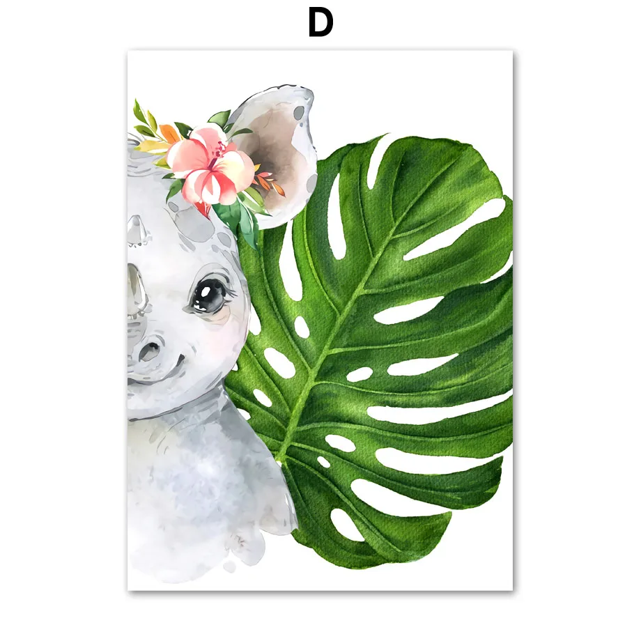 Plant-Leaf-Zebra-Elephant-Monkey-Animal-Wall-Art-Canvas-Painting-Nordic-Posters-And-Prints-Nursery-Wall (6)
