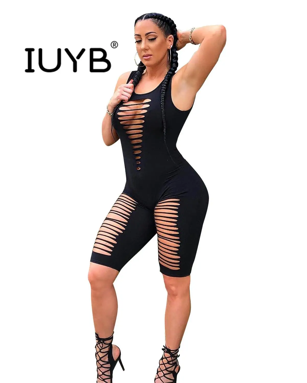 IUYB Hole Black Soild 2019 повседневный короткий комбинезон без рукавов пляжный стиль