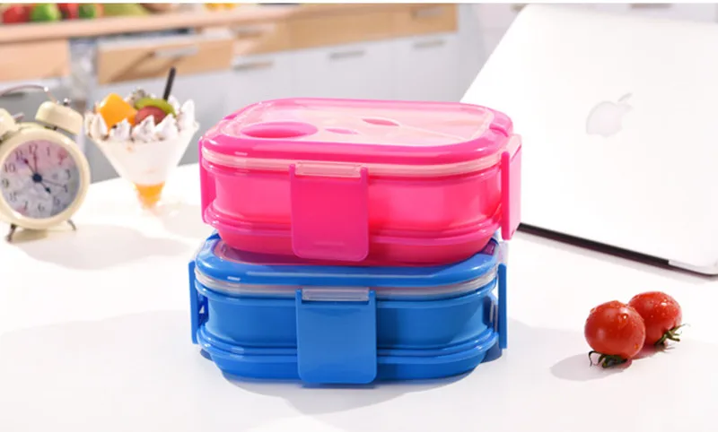 1600 мл двухслойная силиконовая складная коробка Bento для микроволновой печи, Ланч-бокс, складной контейнер для хранения еды, Ланчбокс