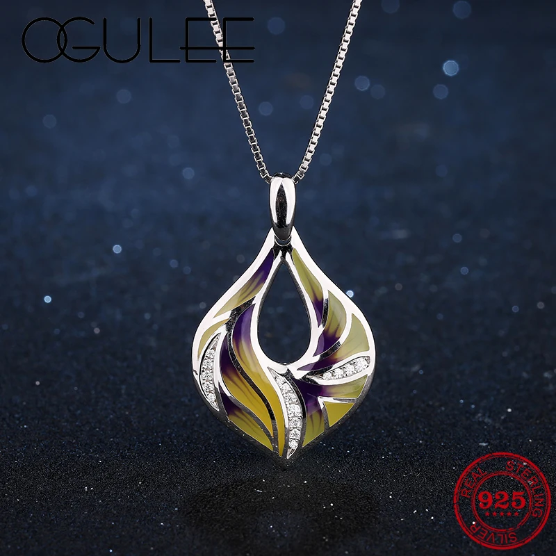 Цветок Кулоны из нержавеющей стали с растительным рисунком Очаровательный Оранжевый Желтый CZ колье для