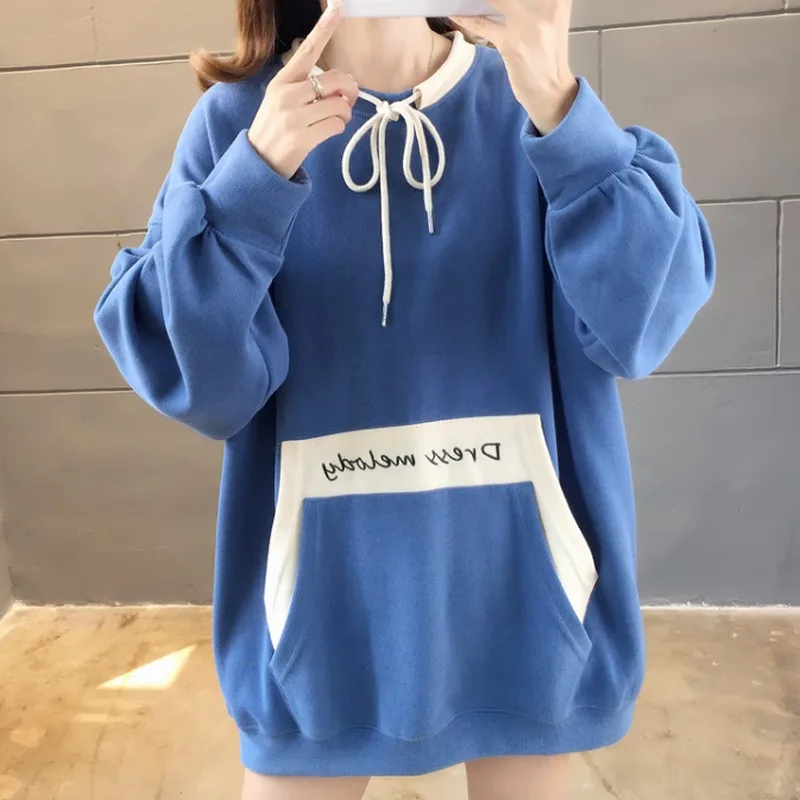 

Autumn Hoody Big Pocket Hoodies Women Contrast Color Women's Sweatshirt Drawstring Sweatshirt Woman Harajuku Oversized Hoodie