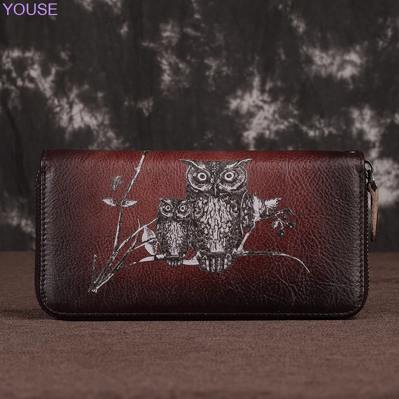 

WOMEN'S Leather Wallet Women's Long Cow Leather Wallet Zipper Korean-style Retro Large Women's Clutch