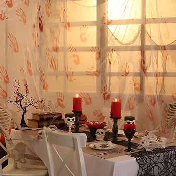 

Besegad Scary Horror Creepy Halloween Bloody Handprint Gauze Cloth for Doorways Halls Shower Curtains Porches Decks Tree Decor