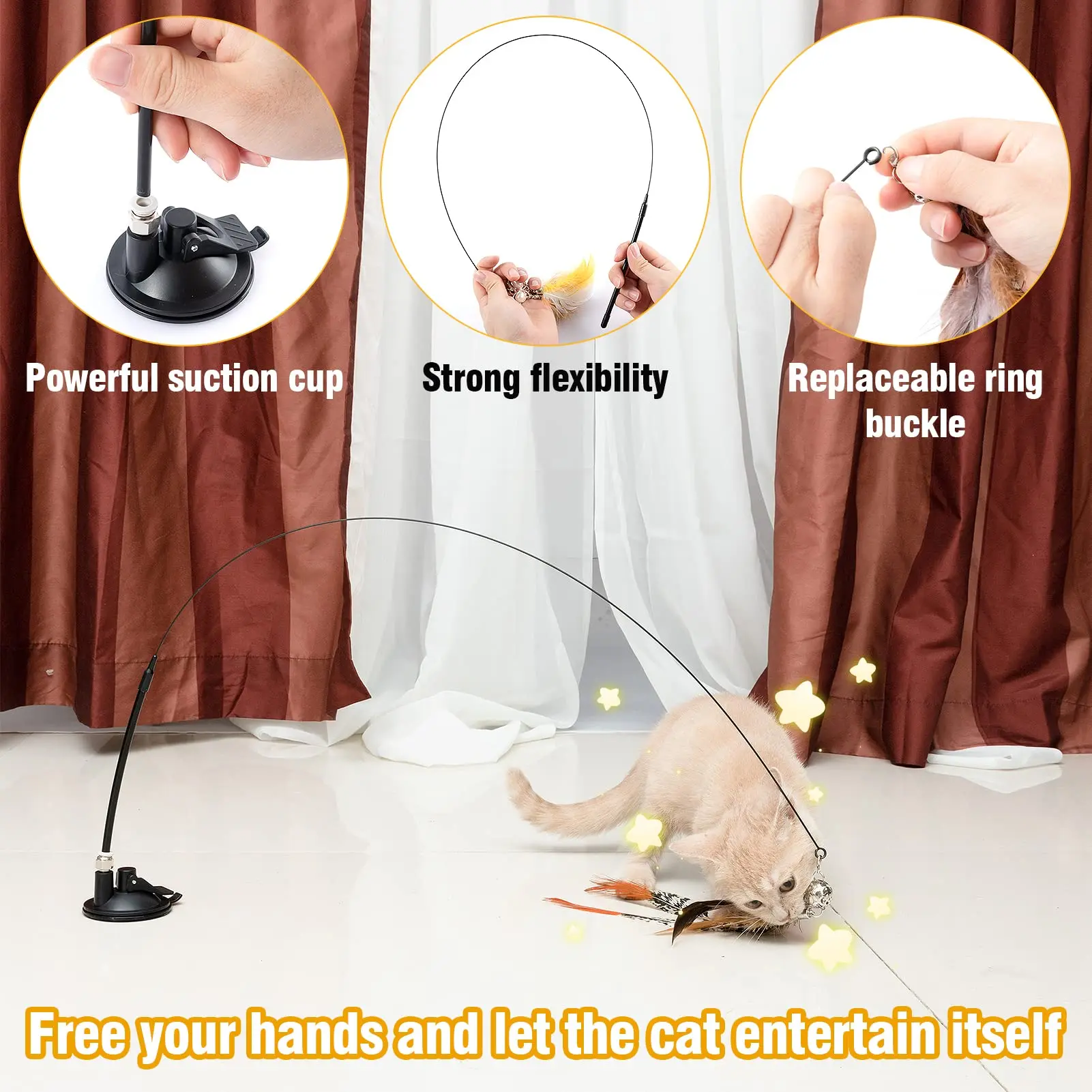 Suction Cup Simulation Bird Interactive Cat Toy Detachable Replacement Feather Bird for Kitten Teaser Play Chase Cat Stick Toys