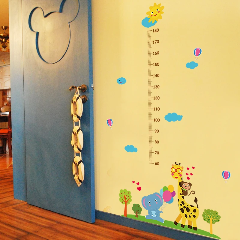 [Fundecor] Детские наклейки на стену с изображением жирафа, слона, высоты, детская комната, детская спальня, декор на стену, наклейки, фрески, самоклеющиеся