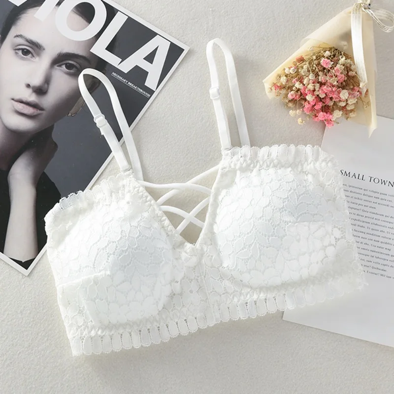

2019 New Sexy Women V-Neck Cross Belt Beauty Back Bra Lace Embroidered Solid Color Bra