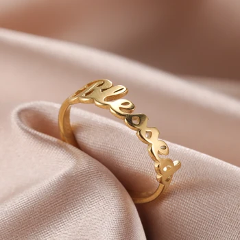 COOLTIME Letters Blessed Rings Stainless Steel Gold Color Couple Finger Ring for Women Men Fashion 2024 New Wedding Jewelry Gift