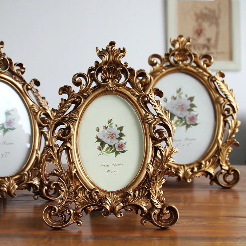 Koop Luxe Barokke Stijl Gouden Kroon Decor Creatieve Hars Foto Desktop Frame Fotolijst Cadeau voor Vriend Handgemaakte DIY Display