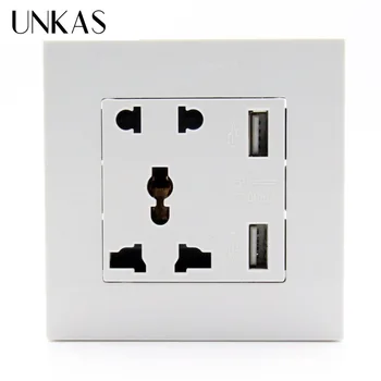 

UNKAS New Arrival Direct Manufacturer 1pcs Double USB Port Electric Wall Charger Dock Socket Power Outlet Panel Plate Newest