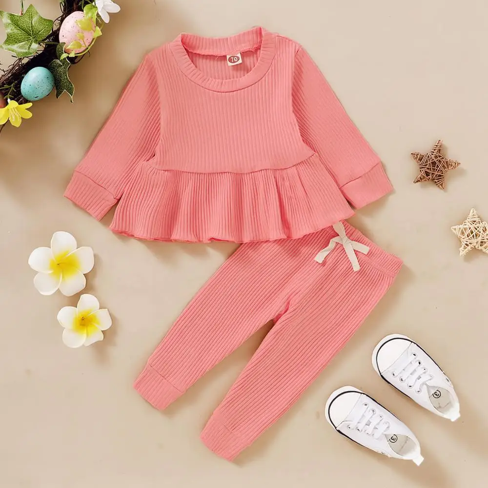 

Baby Girl Fall Clothes 0-3 Months Infant Girls Long Sleeve Outfit Solid Color Ruffled Shirt + Leggings Pants Baby Girl Pajamas