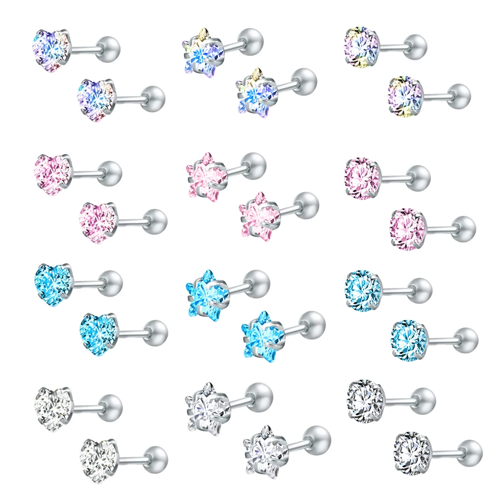 Stud-Earings-Set Jewelry Stainless-Steel Women 3-Pairs ZS for Fashion-Style Crystal CZ