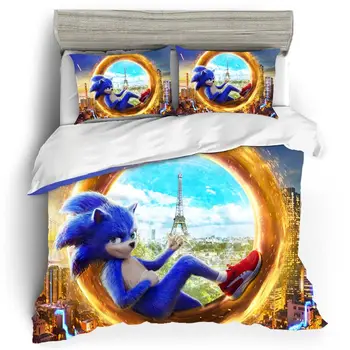 

Sonic the Hedgehog Pattern Pillow Bed Cover Set Single Queen King Size Home Textile Linen Cotton Bedding Set Duvet Cover Bed Set