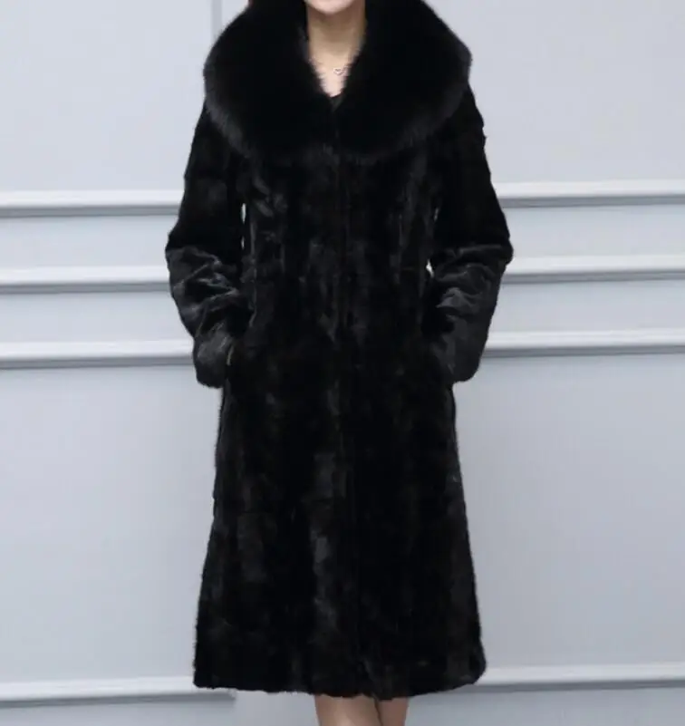 S-6XL, хит, весна/осень, женское Новое модное пальто из искусственного меха, длинное пальто с воротником из лисьего меха, большой размер
