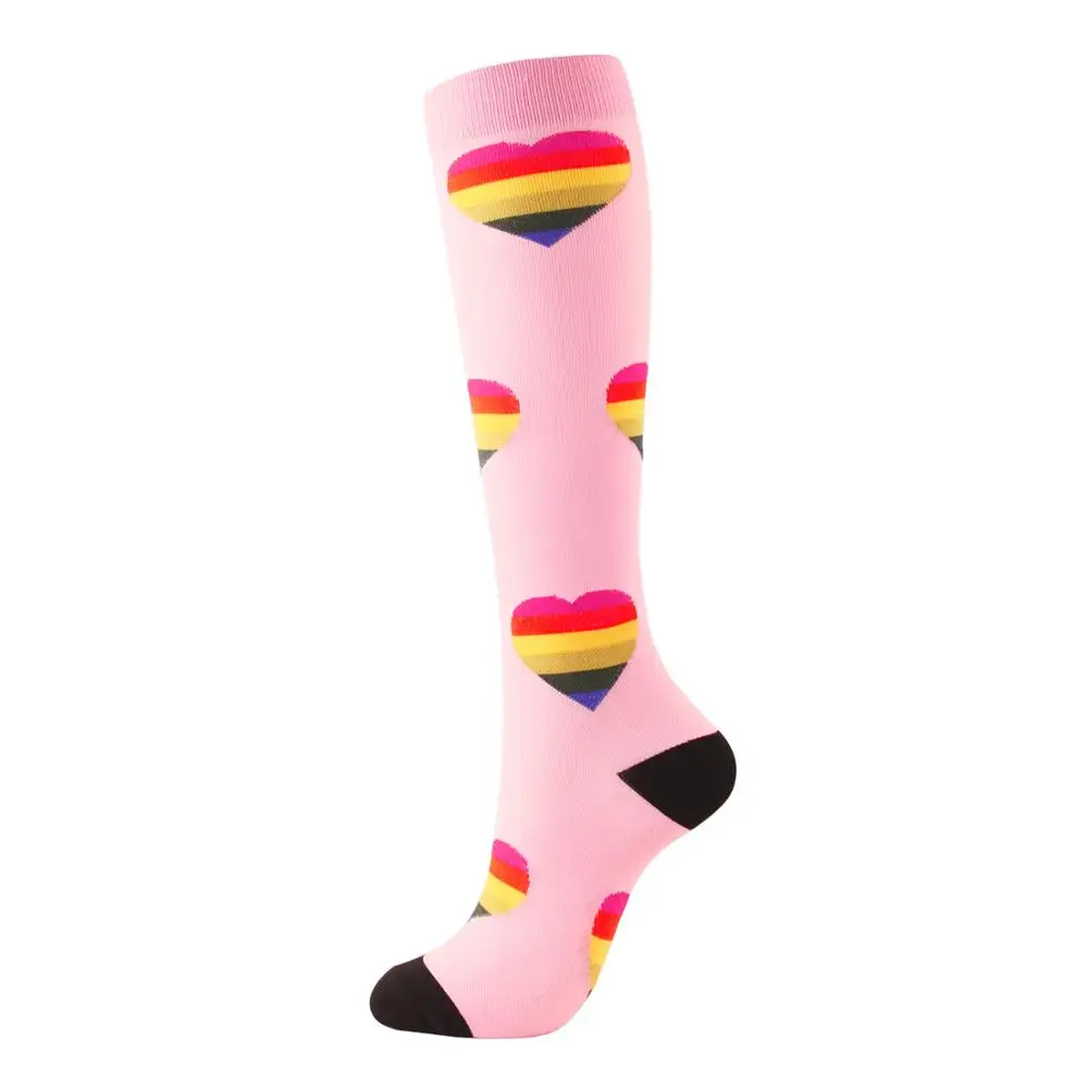 Компрессионные носки для мужчин и женщин; эластичные носки для ног; дышащие носки до колена в разноцветную полоску; подарок на Рождество; носки для велоспорта - Цвет: as show