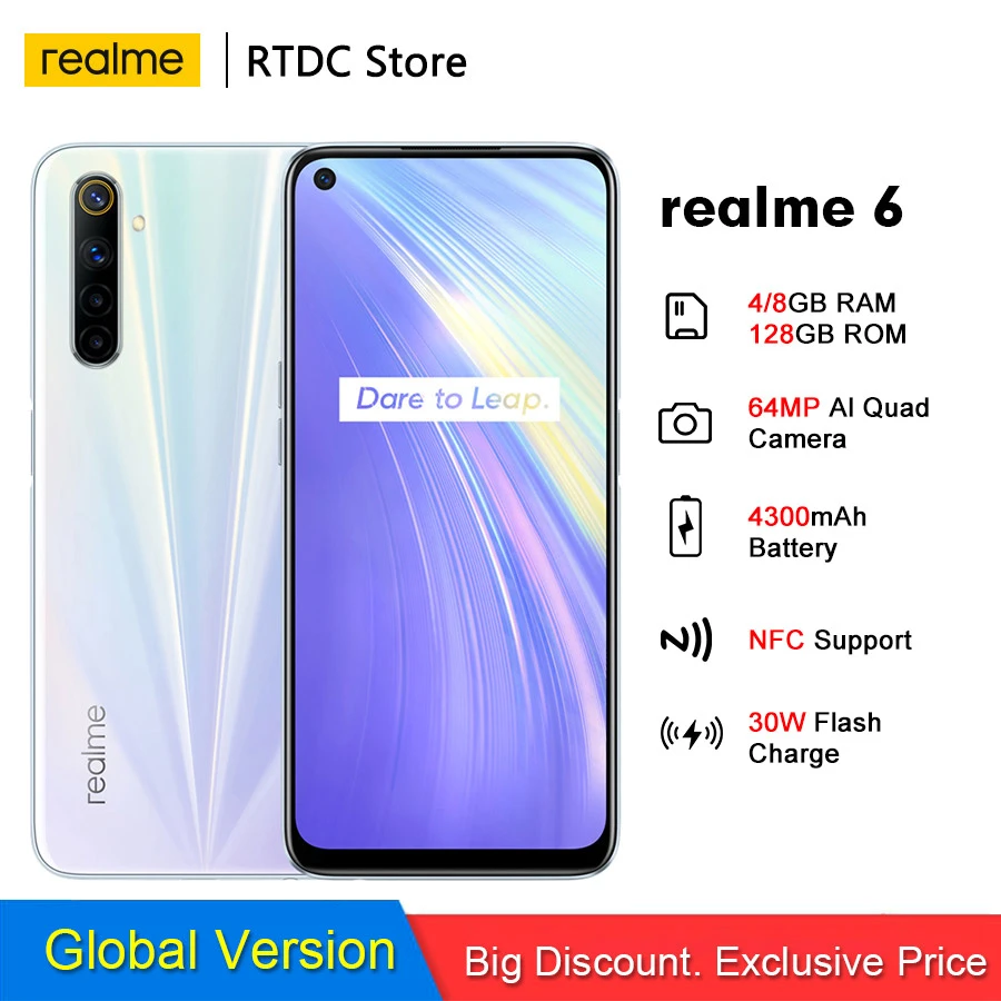 Realme 6 Rmx2001 6 5 Global 4 8gb 128gb 90hz Display Helio G90t 30w Flash Charge 4300mah Battery 64mp Camera 4g Mobile Phone Cellphones Aliexpress