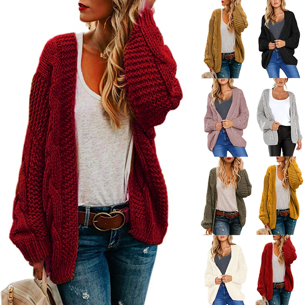 

Women's Twist Cardigan Solid Color Thick Needle Loose Large Size Sweater 2019 Winter Tops Women Knitted Sweater Loose Top