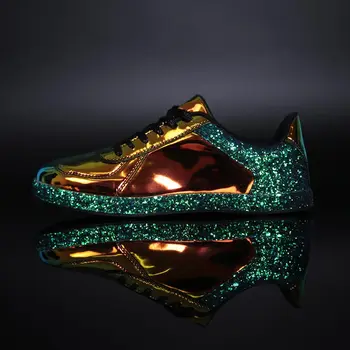 

Reflective Women's Sneakers Leather PU Sport Shoes Ladies Sports Shoes Woman Running Shoes for Women Green Gold Training A-410