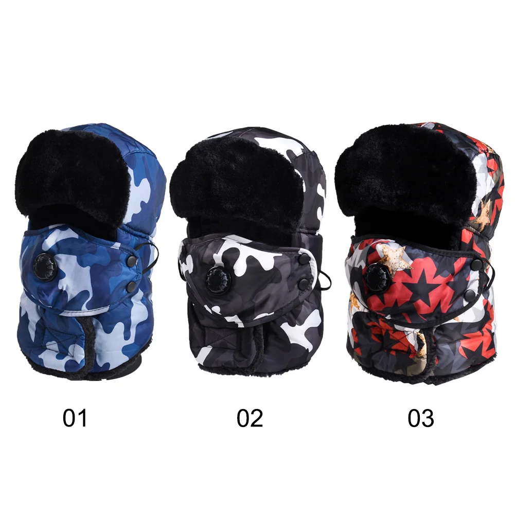 Trooper Trapper Hat Winter Windproof Ski Cap with Ear Flaps Mask Warm Hunting Hats for Men Women
