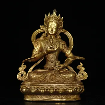 

Home Decor 11" Tibet Buddhism Temple Old Bronze Gilt Cinnabars Vajrasattva Buddha Statue Vajra Bodhisattva Avalokitesvara statue