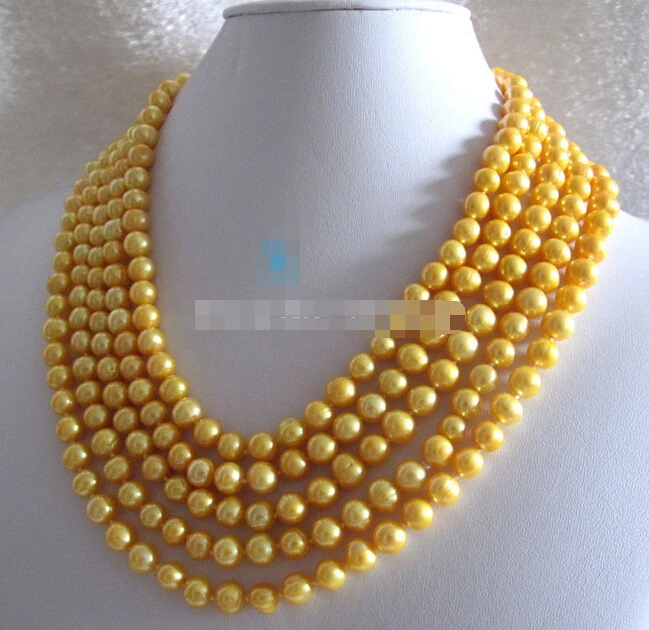 925 +++100&quot 7-9mm Golden Freshwater Pearl Necklace Strand Jewelry | Украшения и аксессуары