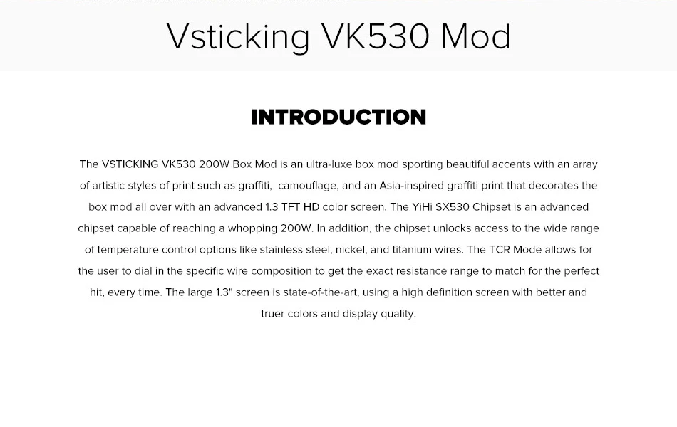 vsticing VK530 мод 5-200 Вт коробка мод подходит Двойной 18650 батарея электронные сигареты для 510 поток Танк vape мод испаритель