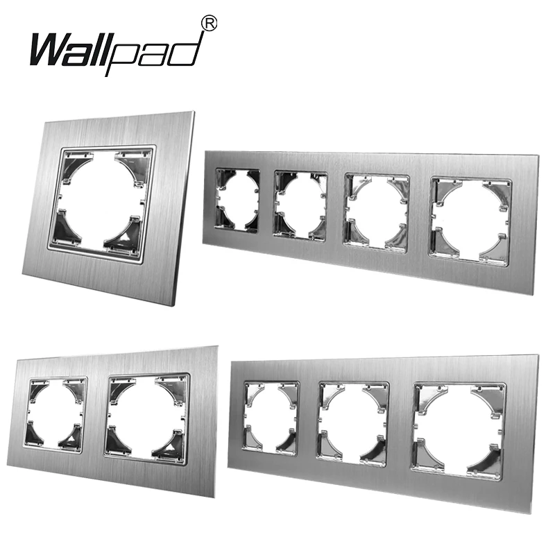 4 Way EU Power Socket Wallpad 300*86mm Silver Metal Frame Quadruple 16A Wall EU Schuko Wall Socket with Claws for Round Box