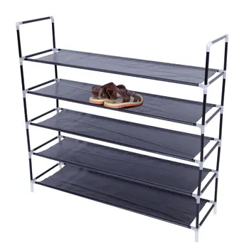

Simple Assembly 5 Tiers Non-woven Fabric Shoe Rack with Handle Black Shoe Storage Cabinet Organizer for Home Dormitory Shoes