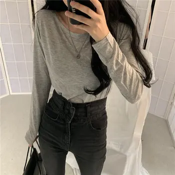 

Alien Kitty Casual Streetwear Brief Slim Autumn 2020 Basic Solid Women Loose Thin All-Match New Fashion Full-Sleeved T-shirts