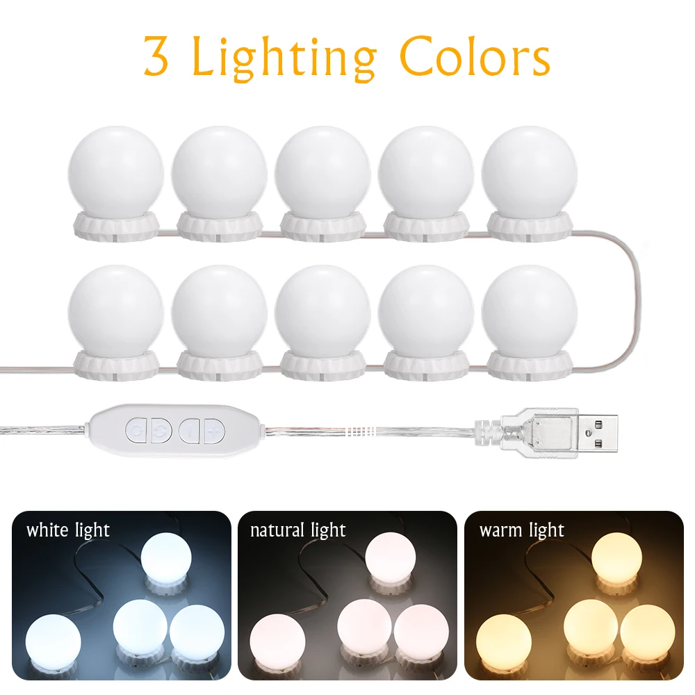 10 Bulbs 5 в макияж Настольный зеркальный светильник туалетный светильник s голливудский настенный светильник светодиодный туалетный светильник 10 переключатель ламп с регулируемой яркостью Make Up luces светодиодный tocador - Испускаемый цвет: 10 Bulbs